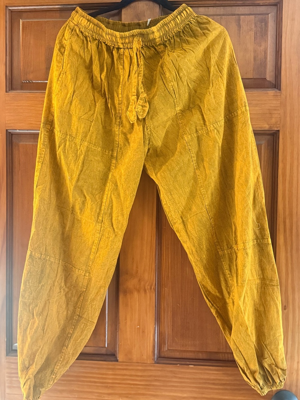 Women's Cropped Drawstring Harem  Pants in Mustard Yellow